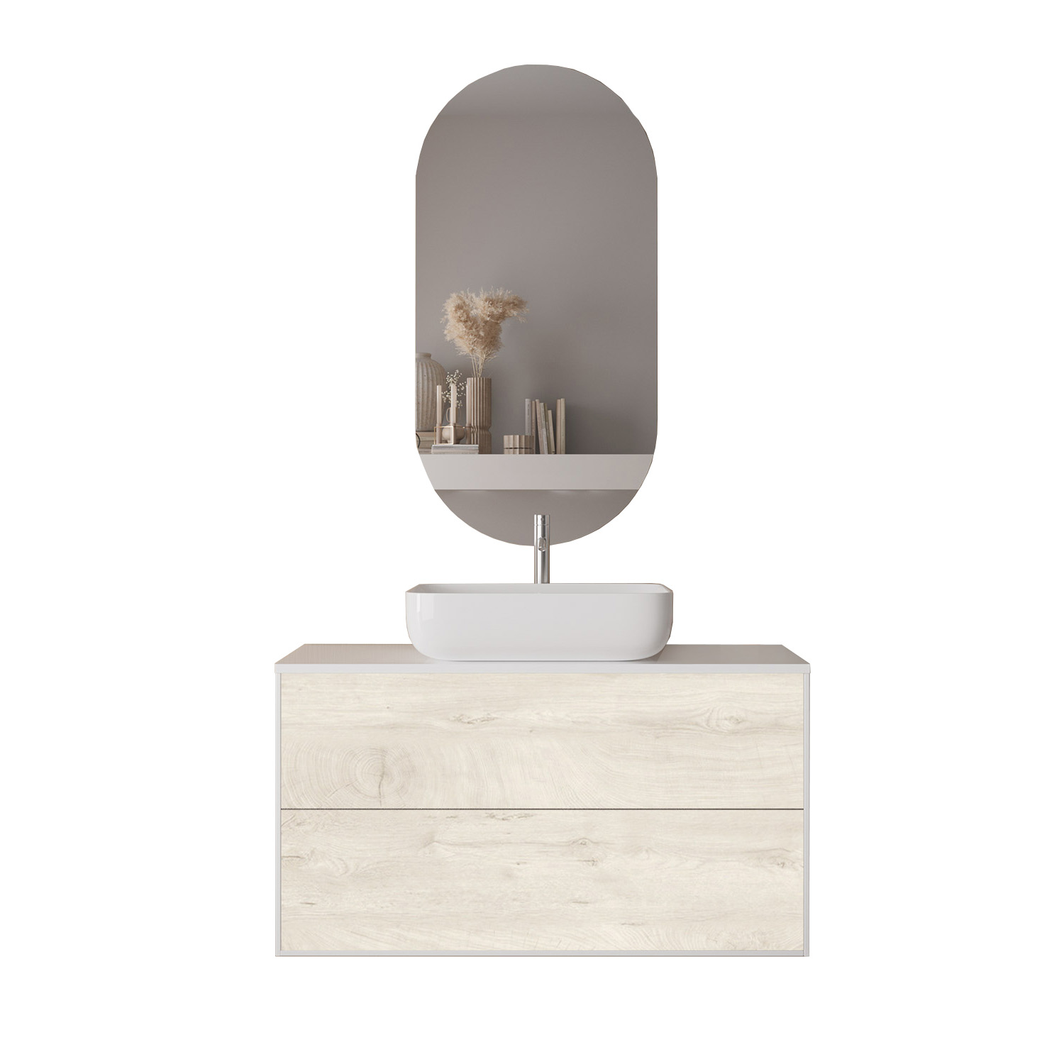 Image of Mobile bagno composizione 3 pezzi L.100 P.45 H.190 cm IGEA colore rovere alaska