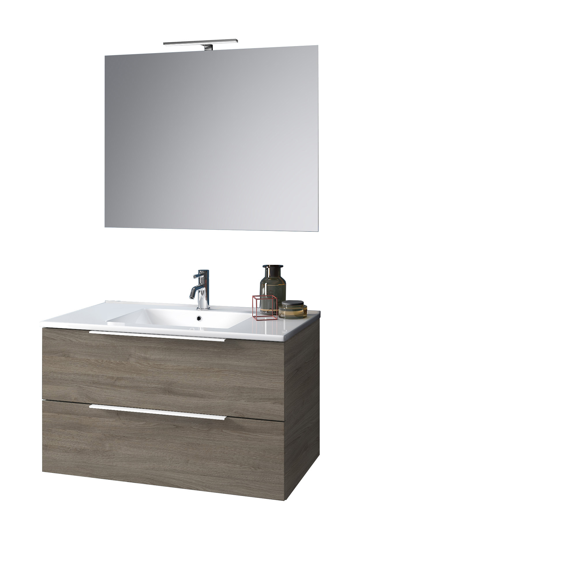 Image of Mobile bagno composizione 4 pezzi L.101 P.46,5 H.190 cm LARISSA colore rovere cenere