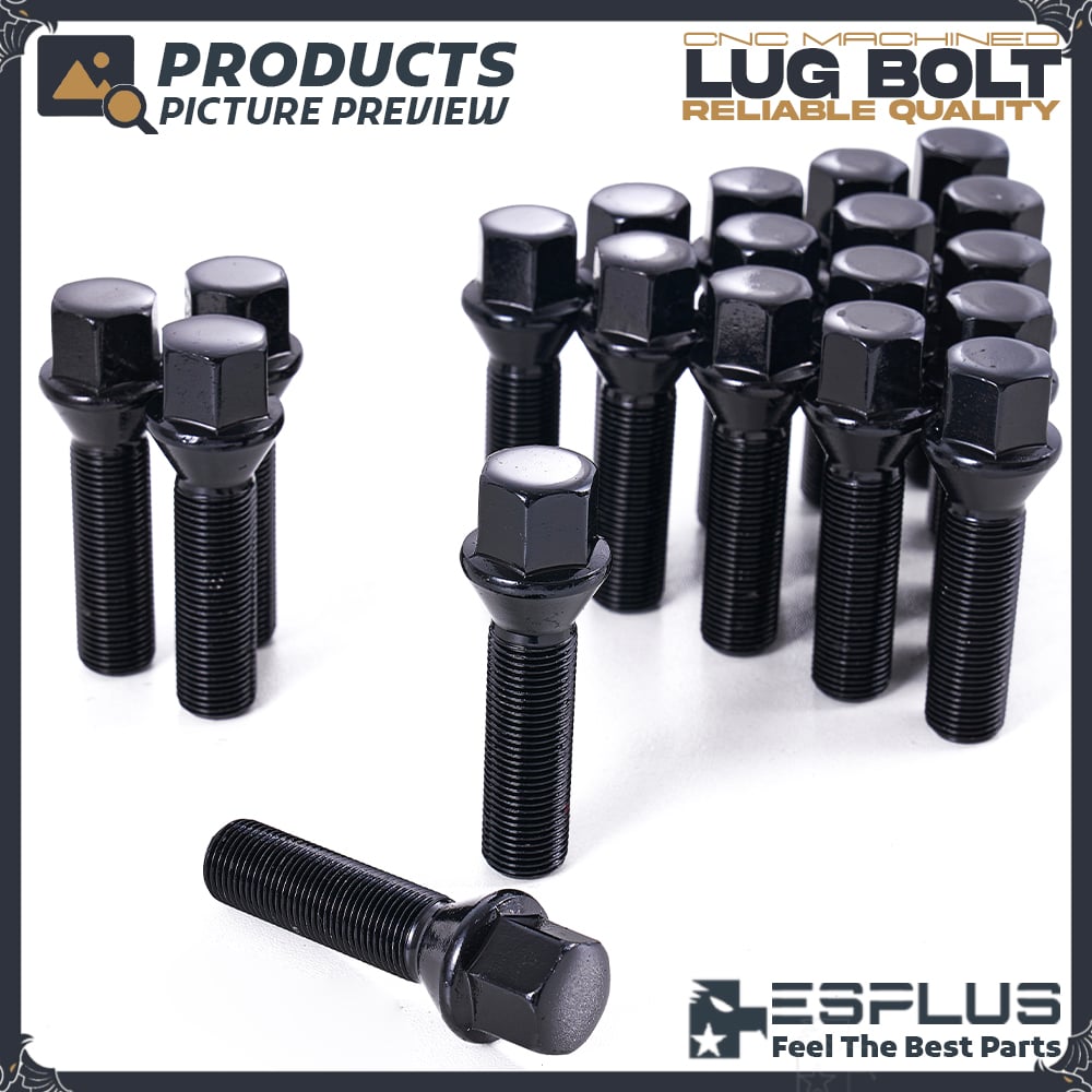 20 X M14x1.25 Black Alloy Wheel Bolts – 73mm Long, 50mm Thread, For BMW – BIMECC