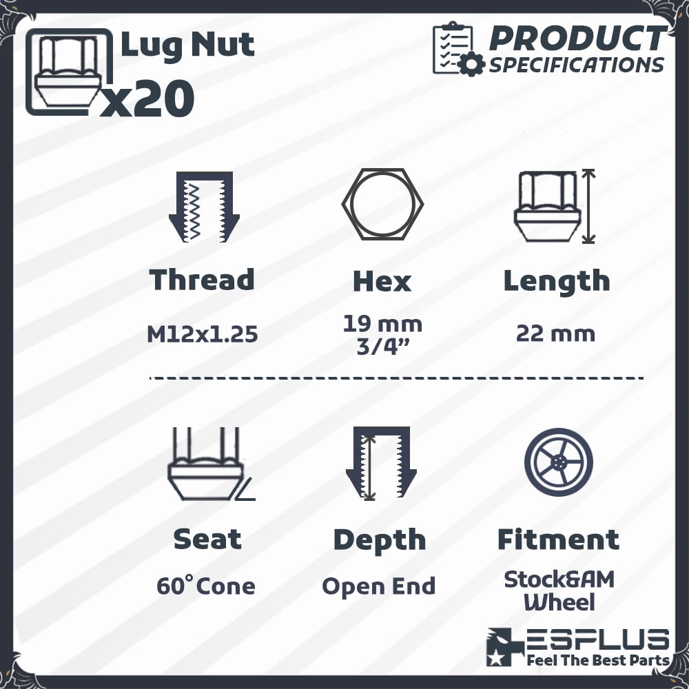 20 Pc Infiniti Universal Open Lug Nut M12x1.25 Fit EX/FX/G/I/J/M/Q