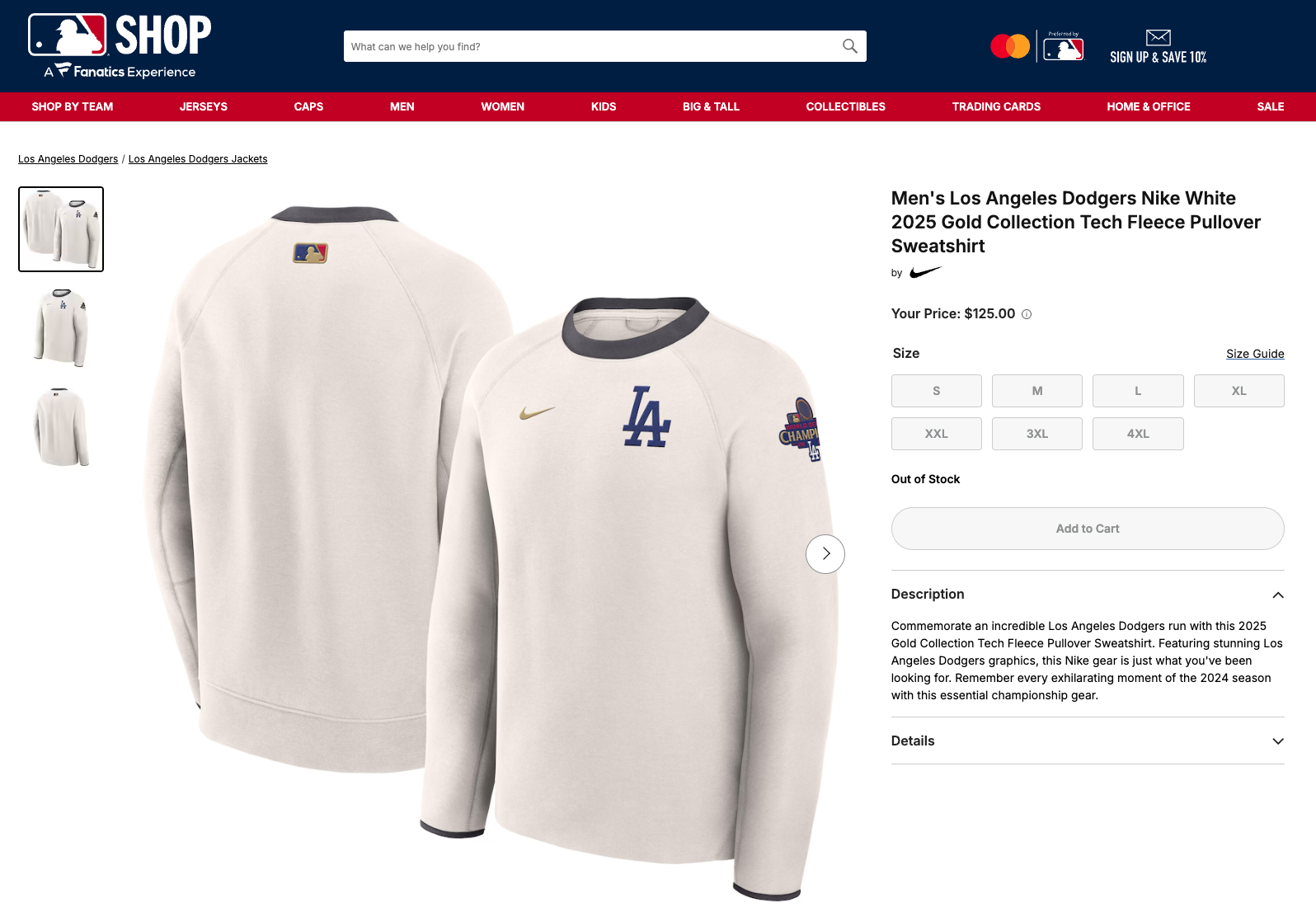 Los Angeles Dodgers Nike World Series Gold Collection Tech