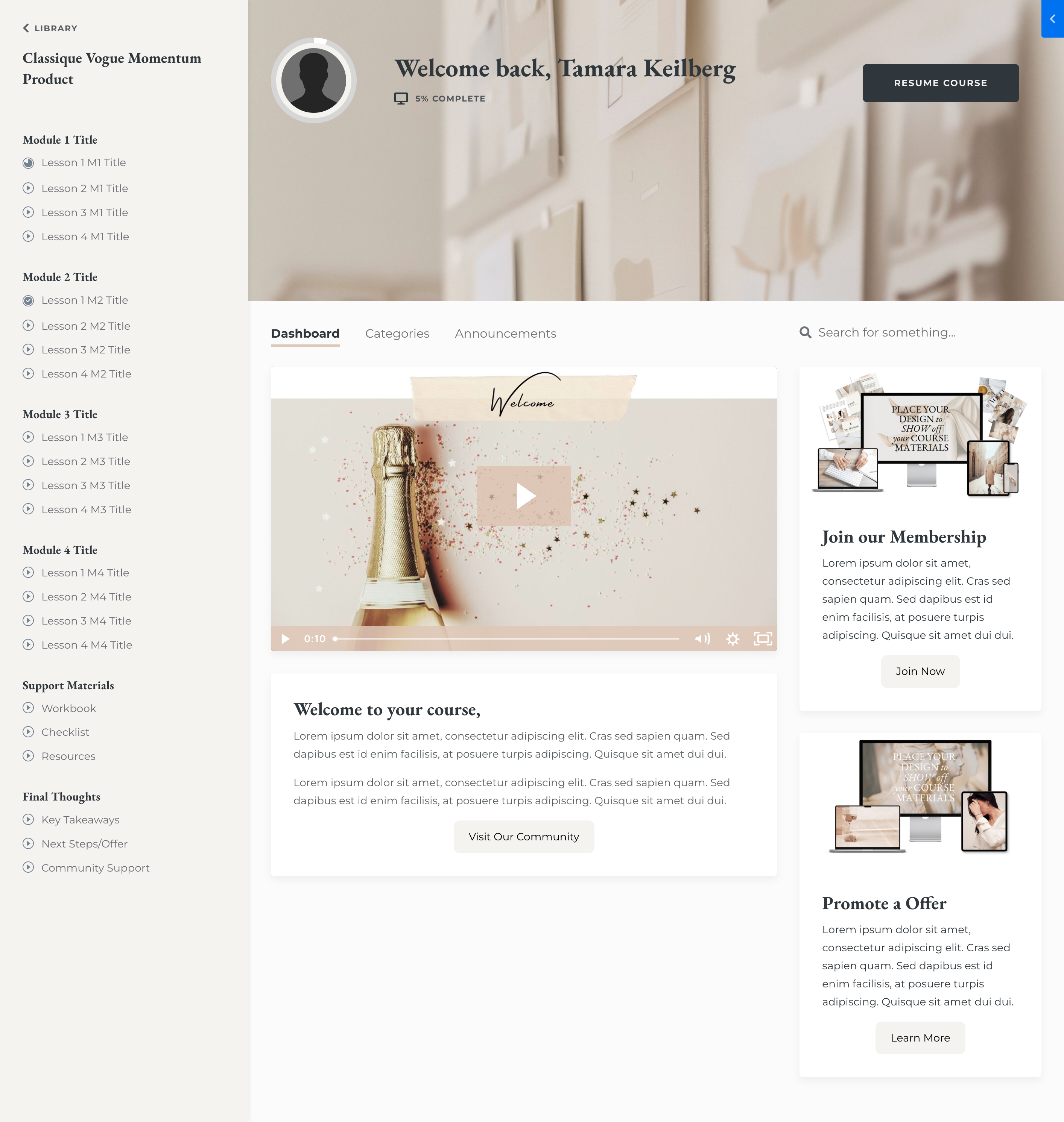 Stylique Design Theme Classique Vogue Bonus Kajabi Product Course Theme Momentum Full Product View