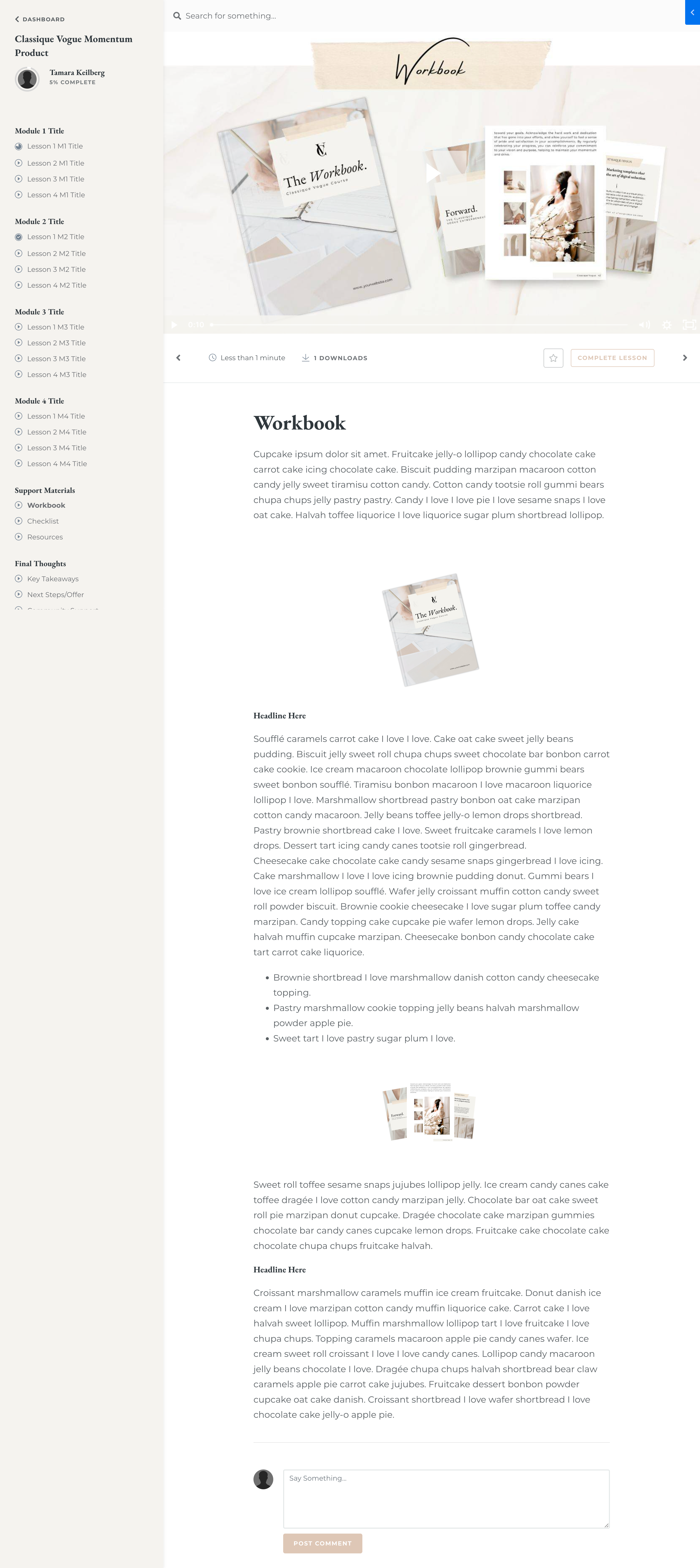 Stylique Design Theme Classique Vogue Bonus Kajabi Product Course Theme Momentum Lesson Player View